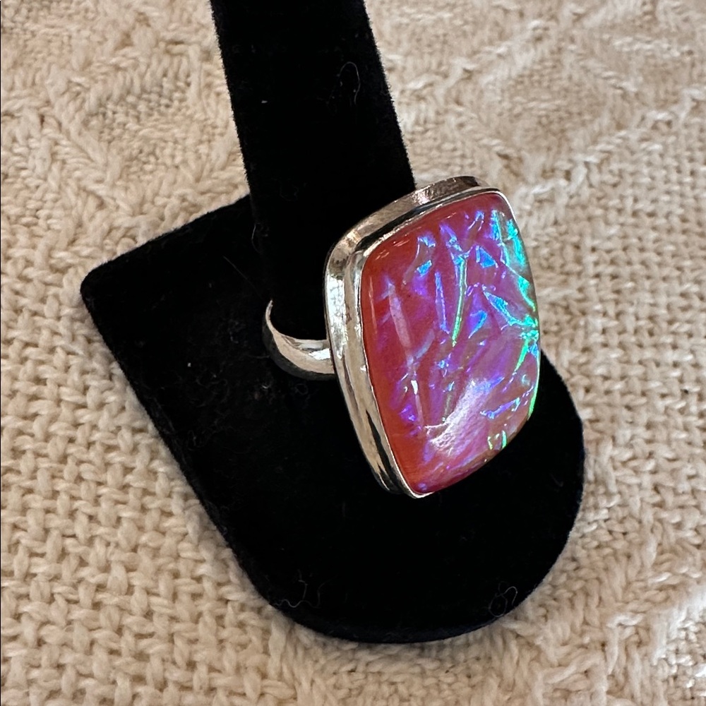 Pink to Orange Australian Triplet Opal Sterling Silver Ring